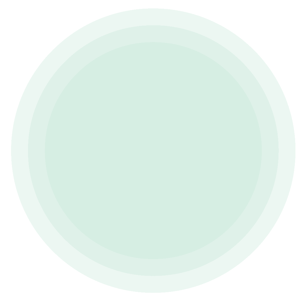 A series of four overlapping, semi-transparent mint green circles centered on a white background, forming a concentric pattern.